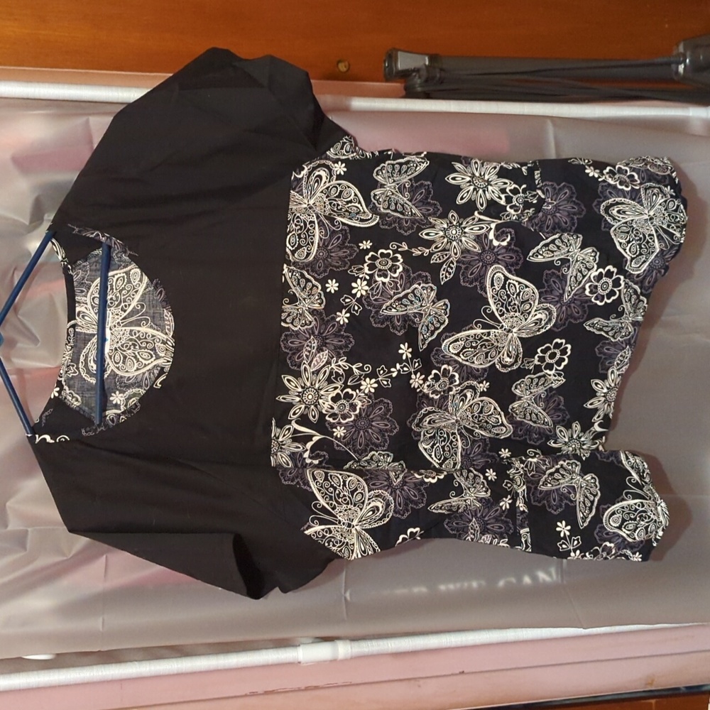 B/W butterfly scrub top